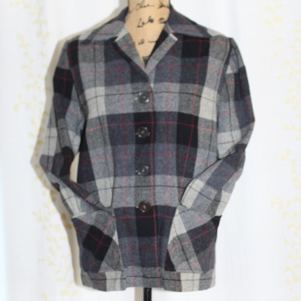 Vintage 40s 50s Vic Gene Slick Shirt Button Up Plaid Wool Jacket Women's S